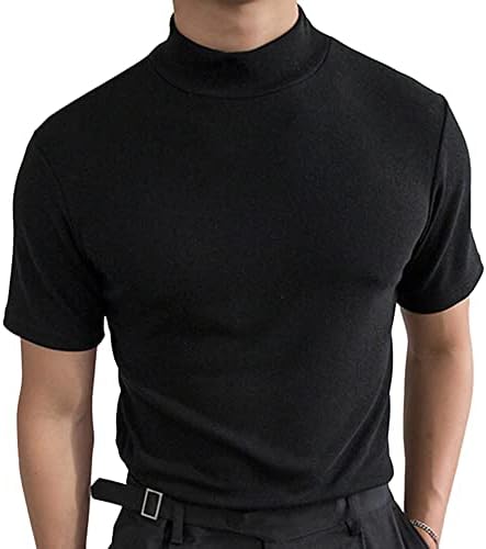Men's Solid Mock Neck Short Sleeve Tee Basic Slim-Fit T-Shirts